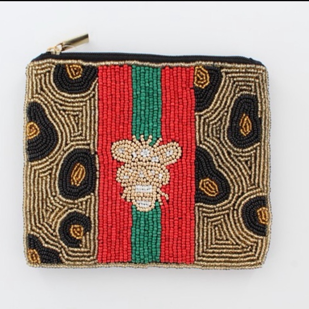 Honey Bee Leopard Beaded Coin Purse